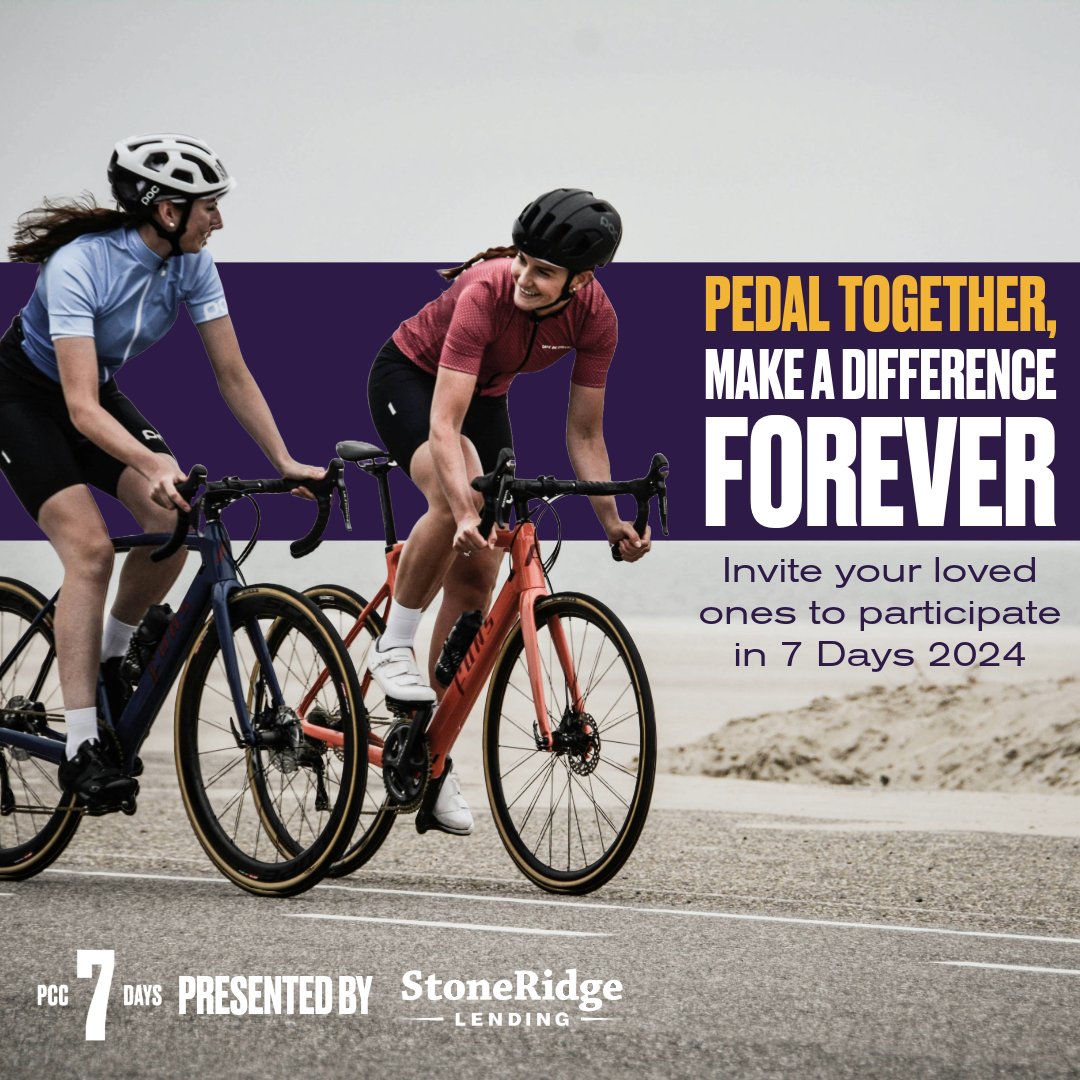 Strength in numbers means a greater impact on pancreatic cancer outcomes. Challenge your friends and family to ride alongside you, and raise funds to accelerate research, improve treatments, and ultimately improve survival rates for this disease: pancreaticcancercanada.ca/7-days/