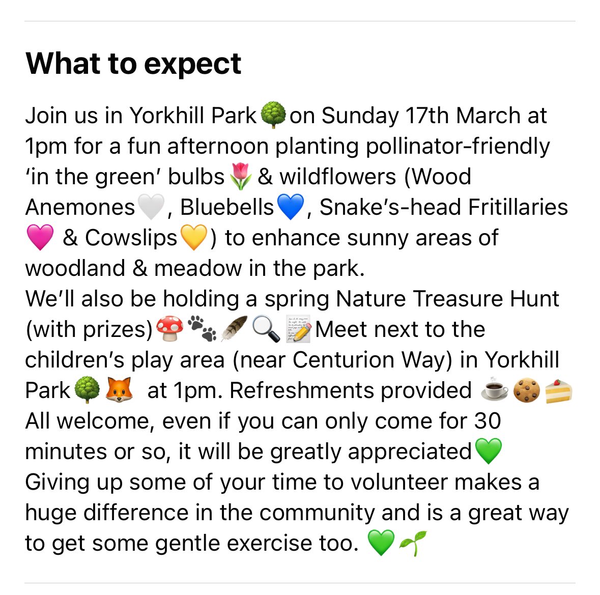 Come join us this Sunday (17th March) at 1pm, for a fun afternoon of community volunteering in Yorkhill Park, Glasgow. We’ll be planting pollinator-friendly spring flowers🌸🐝 & a nature treasure hunt too!🍄🪶🔍📝Meet in Yorkhill Park/behind Centurion Way at 1pm. All welcome!💚