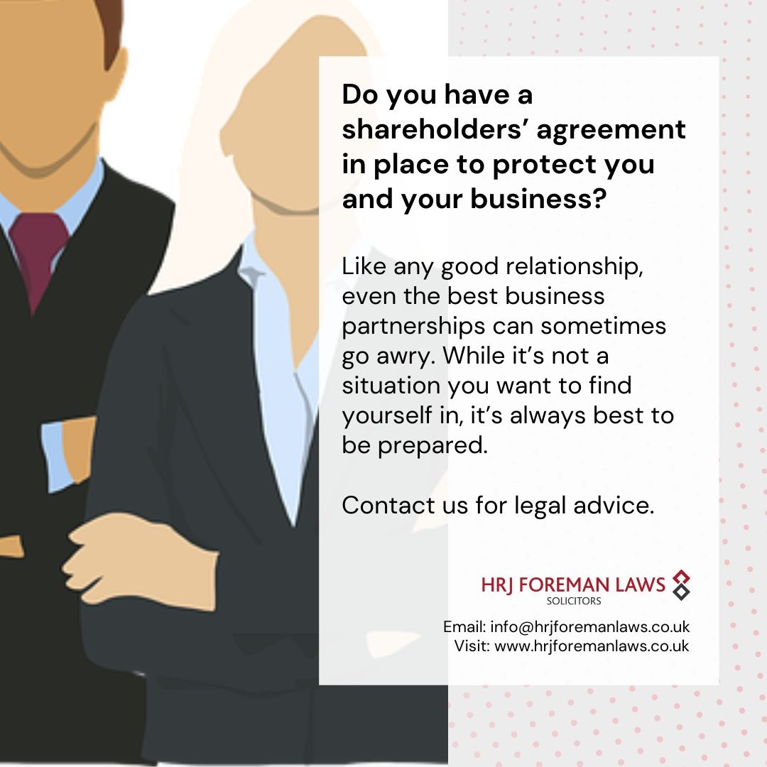 Do you have a shareholders’ agreement in place to protect you and your business?  hrjforemanlaws.co.uk/legal-services…
📩 info@hrjforemanlaws.co.uk 
 
 #companysolicitors #companylaw #hitchin #welwyngardencity #letchworthgardencity #hertfordshire #solicitors #contractlaw #businesslaw