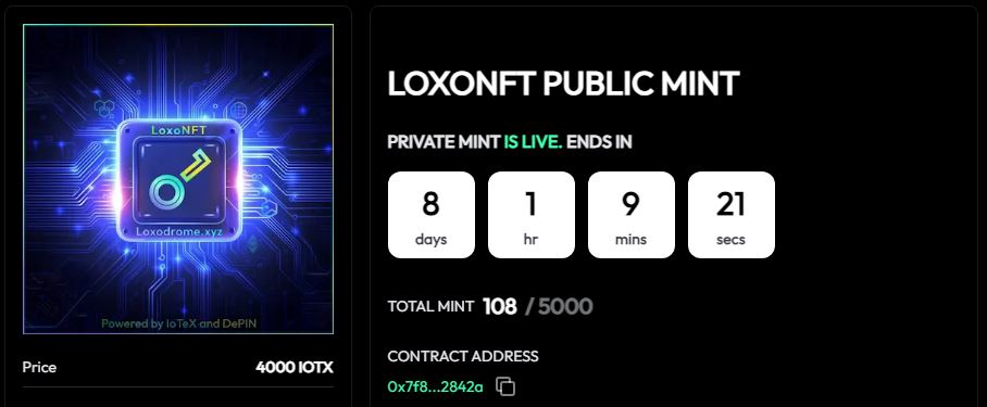 100 LoxoNFTs have been minted! 🎉

Who have already minted LoxoNFTs recognize their true value as a passive income generator.

💎 LoxoNFTs are not just NFTs they're gateways to:

💎 10% $LOXO airdrop
💎 5% $LOXO  weelky emission
💎 10% trading fees revenue
💎 3% secondary royalty