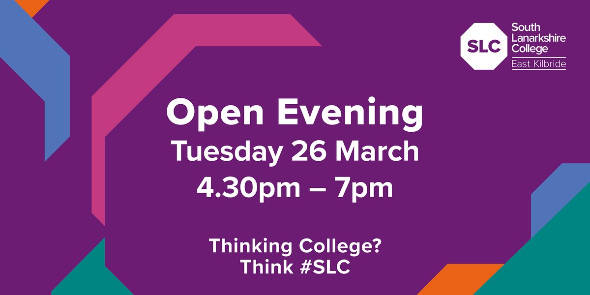 ✦ Don't miss our OPEN EVENING ✦ 📍 South Lanarkshire College 🗓️ Tuesday 26 March 2024 ⌚️ 4.30pm to 7pm ・August start courses information ・Meet lecturing staff ・Tour the campus ・Funding Advice Register your place → eventbrite.co.uk/e/open-evening… #OurSLC I Think #SLC