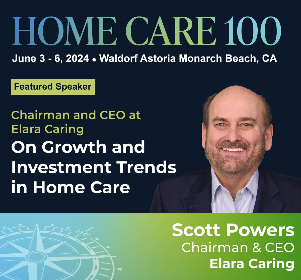 UPDATE: Scott Powers will share growth &amp; investment opportunities in home care in this can't miss session! He's an experienced innovator, a leader in transitioning care to value, and consistently seeks out new care delivery models. #homecare100
Learn more: homecare100.com/summer