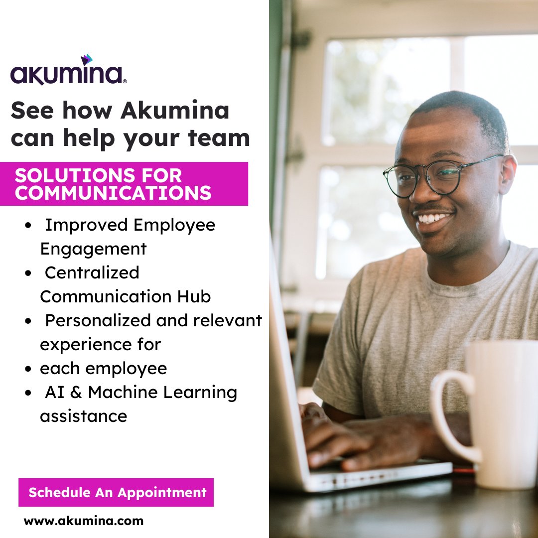 See how Akumina can help your team! 🤩

👉 bit.ly/43gjyVX

#akumina #intranet #digitalworkplace #workforce #hrsolutions #corporatecommunication #collaboration #modernintranet