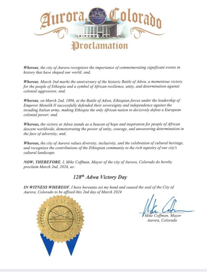 የእለቱ በጎ ዜና!

በአሜሪካ ኮሎራዶ የአድዋ ድል በዓል በየአመቱ ህዝባዊ በዓል ሆኖ እንዲከበር ተወሰነ።

አማሪካ የምትኖሩ #ኢትዮጵያ|ውያን ሳታሰልሱ የምታደርጉት የዲፕሎማሲ ትግል ውጤት ስለሆነ እንኳን ደስ ያላችሁ!

እሰይ!
ምንጭ፥ ዘኢትዮጵያ