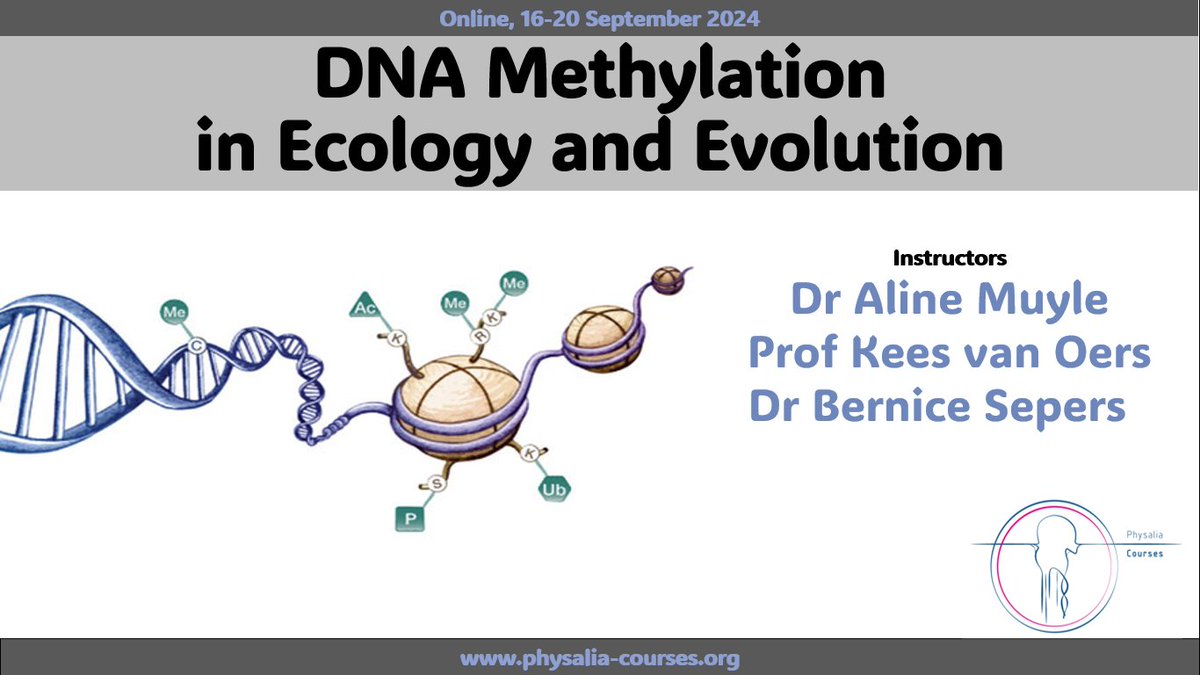 Course klaxon 🚨 🚀Registrations are now open for the next edition of the course on DNA methylation in Ecology & Evolution with @BerniceSepers @Aline_MUYLE and @KvanOers in September! 🧐Check it out: physalia-courses.org/courses-worksh…