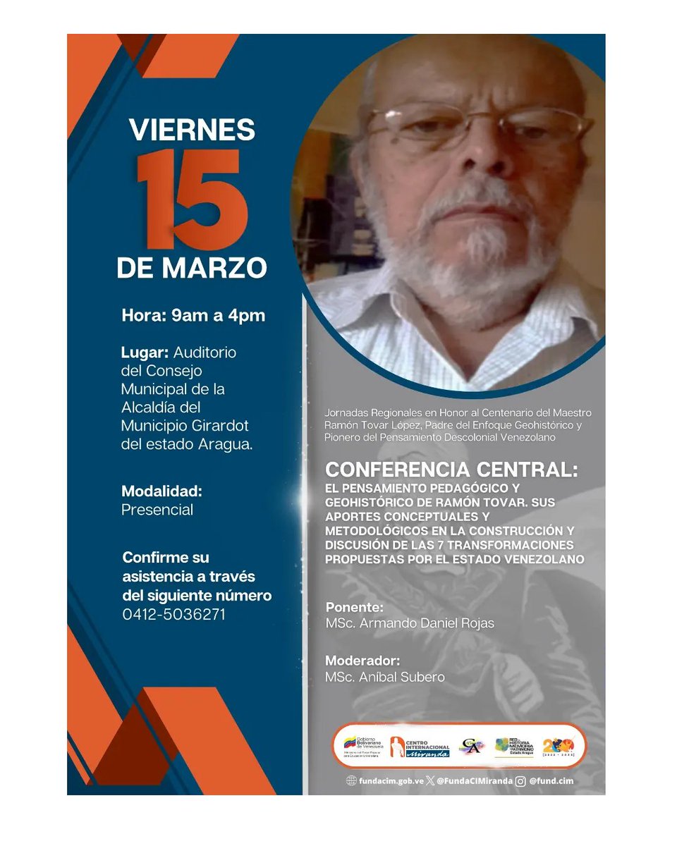 lezamaalejandro's tweet photo. Para este viernes 15 de Marzo en los espacios del auditorio de la Alcaldía de Girardot, están cordialmente invitados a las jornadas Regionales en Honor al Centenario del Maestro Ramón Tovar https://t.co/xn6hJUAVMB