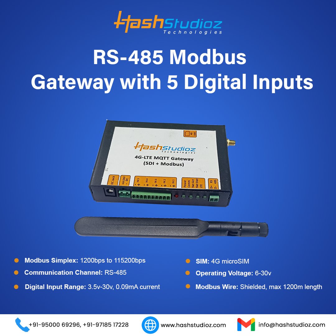 HashStudioz's tweet image. We are excited to share our latest innovation at @HashStudioz! Introducing our 4G LTE RS-485 Modbus Gateway with 5 digital inputs - a game-changer for seamless connectivity and data management in industrial settings.
#5DI #DigitalInput #Rs485 #IndustryInnovation