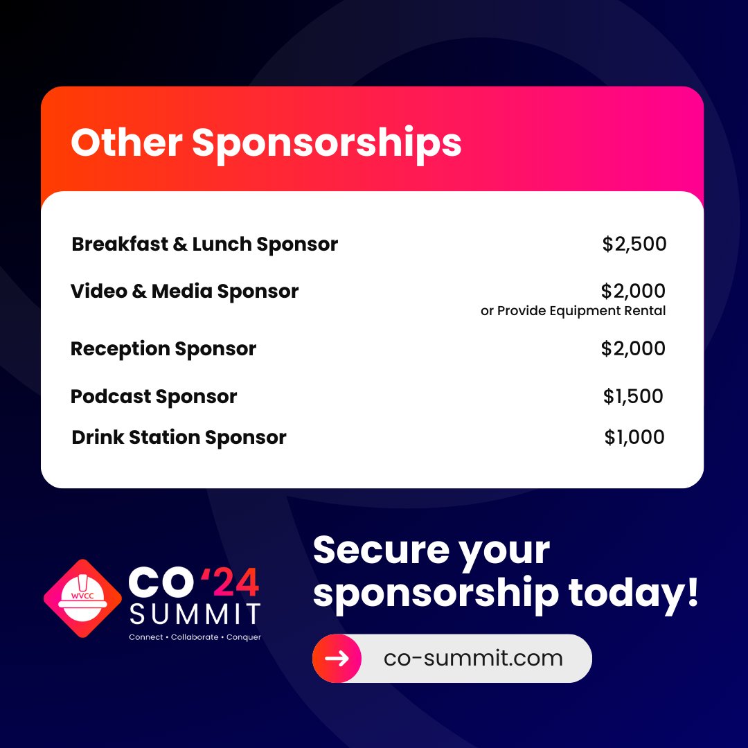co_summit's tweet photo. We're offering exclusive sponsorship opportunities for the upcoming CO Summit 2024 that will put your company in the spotlight! 🌐🏢

Visit https://t.co/XD8Yu1TSjf to secure a sponsorship today!

#COSummit24 #ConstructionIndustry #Event #Sponsor #ConnectCollaborateConquer https://t.co/p1SpXHAxw0