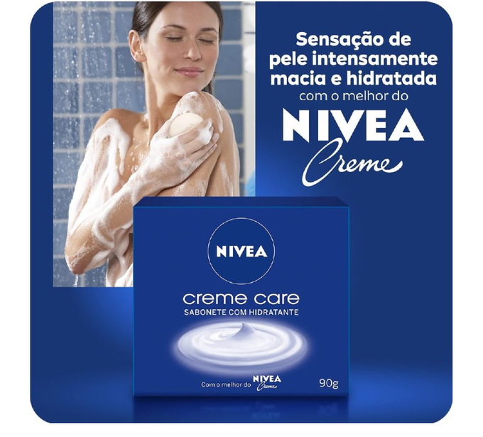NIVEA Sabonete em Barra Creme Care 90g – Sabonete hidratante, com o melhor de NIVEA Creme, pele macia e hidratada, com espuma cremosa, contém Eucerit
