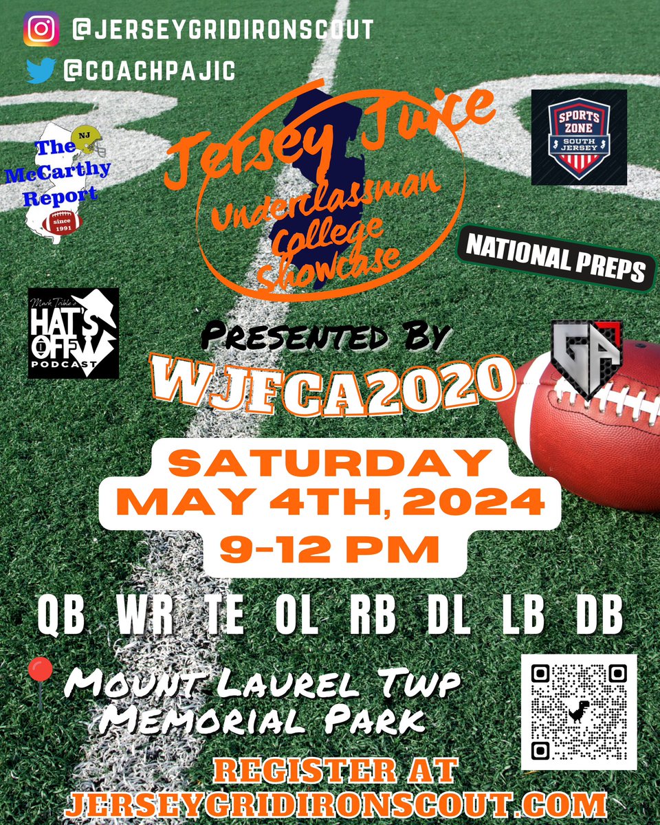 🚨Registration is LIVE‼️ jerseygridironscout.totalcamps.com/About%20Us ✅Biggest Spring College Showcase in the Northeast Region ‼️ #CollegeShowcase 🏆 #CollegeCoaches ✅ #NCAAEvalPeriod 🎯 @WJFCA2020 @Mtrible @mccarthy_report @SJSportsZone @tdhald @_GridironAccess