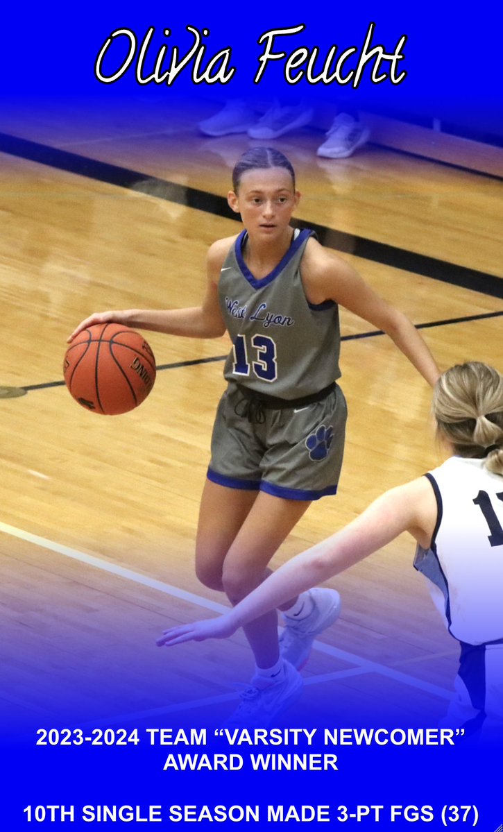 WestLyonGBB's tweet photo. Congratulations to @OliviaFeucht on a stellar junior season! Olivia continues to diversify her game and is a great teammate! #WLPride https://t.co/yQbtE5rM1N