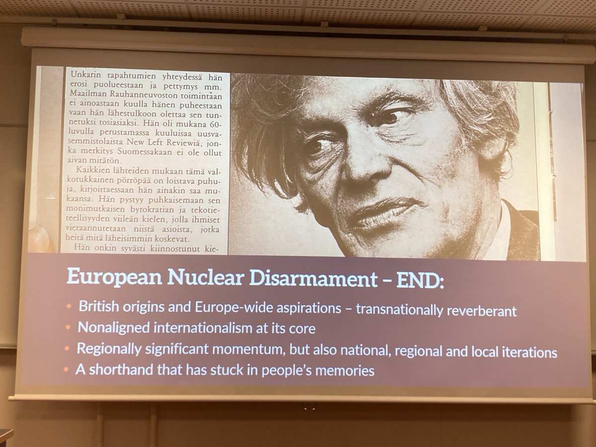 In the final paper in this memory in war & crisis panel at ⁦@HEXhistory⁩ 2024 conference Hannah Kaarina Yoken notes how British historian EP Thompson featured in Finnish coverage of anti-nuclear protests in early 1980s linked to his ‘Protest & Survive’ book.