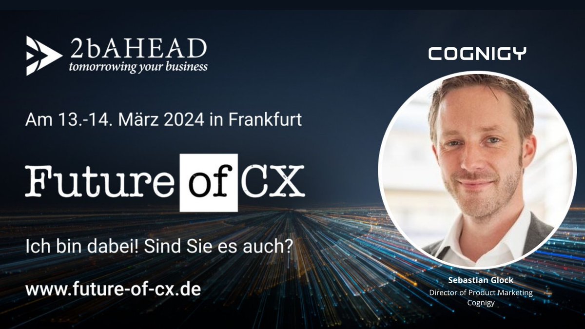 CX von morgen wird heute gemacht! Am 13. und 14. März wird die ‘Future of CX’ in Frankfurt am Main zum Treffpunkt für CX-Gestalter der Zukunft. Hier geht's zur Agenda: hubs.la/Q02p59Zc0 #CustomerExperience #AI #Innovation #Cognigy