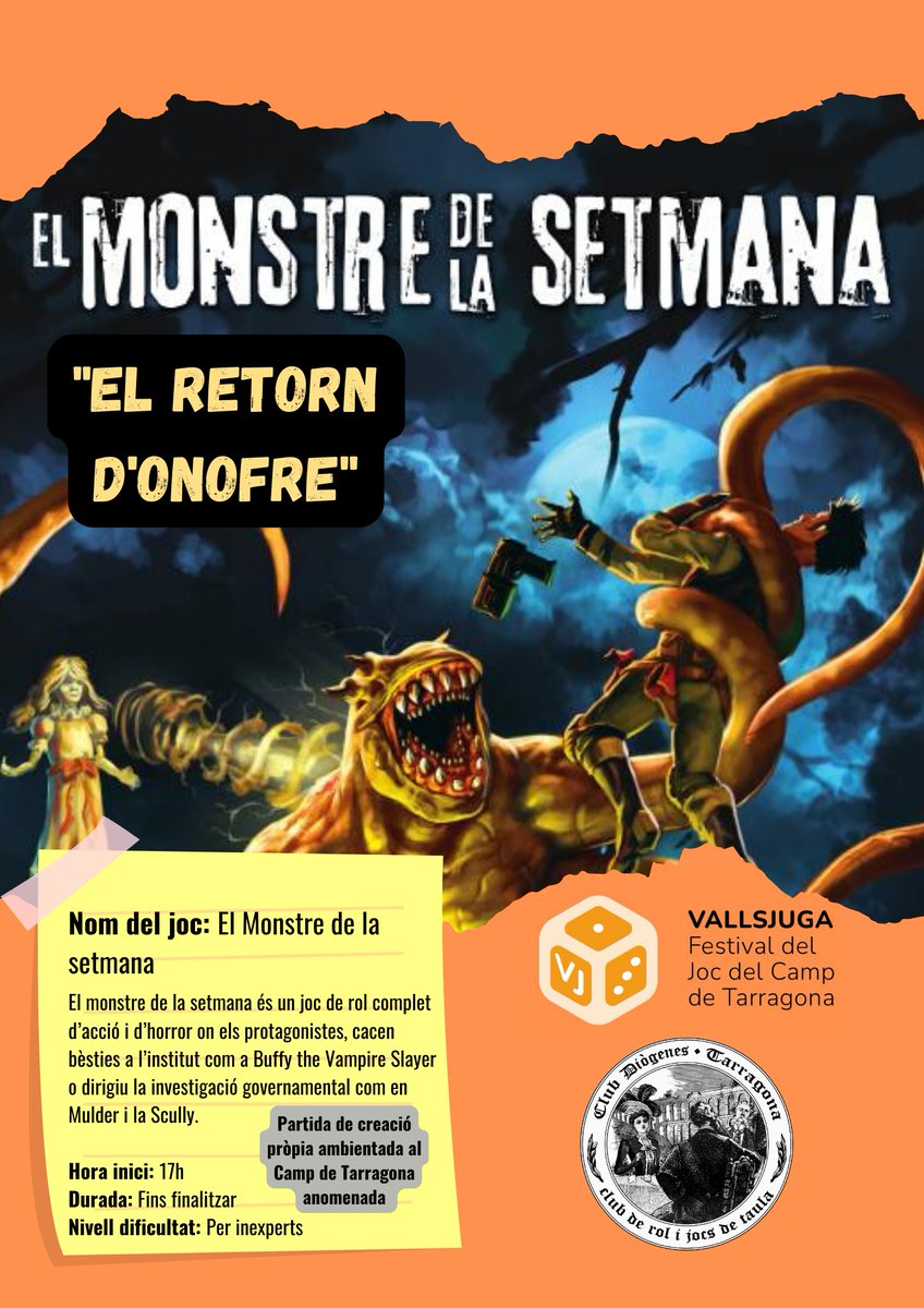 VallsJuga's tweet photo. @Maquied @Quimmaqui no hi podreu ser, però sí en esperit. Dos partides del Monstre de la Setmana a la jornada lúdica del dissabte 16 de març a la Sala Kursaal. Ens doneu un cop de mà perquè s'omplin? La gent del @ClubDiogenesTar i de l'AR&amp;J segur que us ho agraeixen #vallsjuga https://t.co/nae6hyJC9K