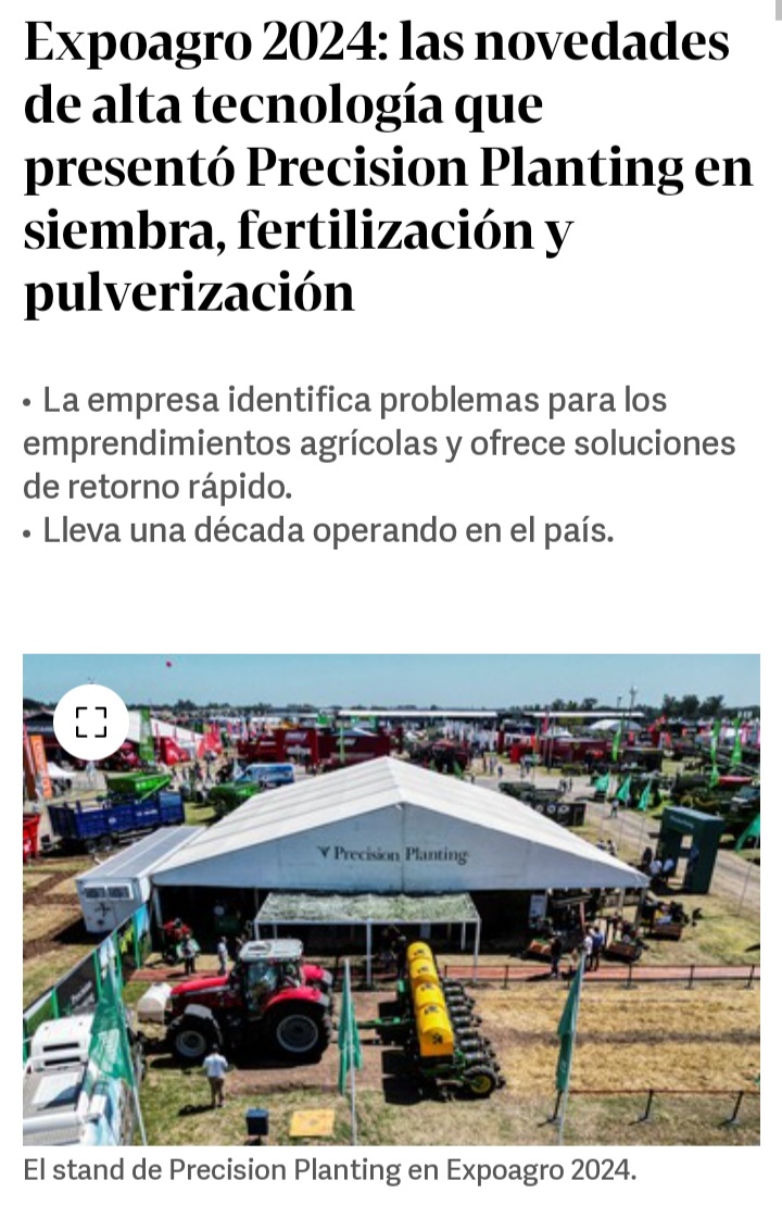 ¡Gracias <a href="/clarincom/">Clarín</a> por la nota! 📰

‼️ Expoagro 2024: las novedades de alta tecnología que presentó Precision Planting en siembra, fertilización y pulverización

💻 Les dejamos la nota completa 👇 clarin.com/previews-mode/…