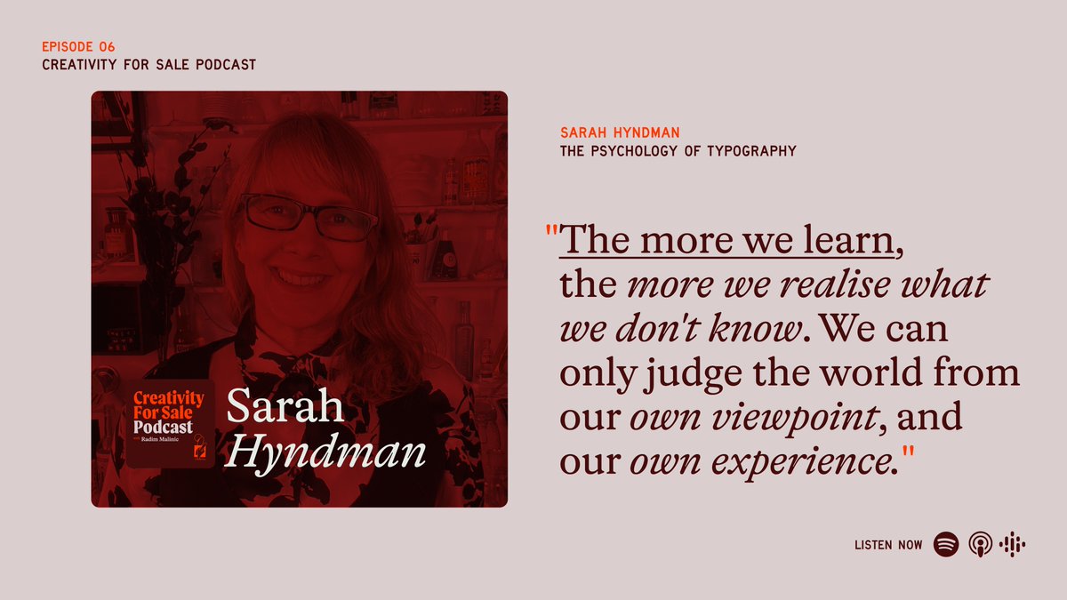 The psychology of type - Creativity for Sale podcast - EP.6 out now with @sarahhyndman (author of Why Fonts Matter) Out today on all streaming platforms. geni.us/podcast_ #typography #fonts #psychology