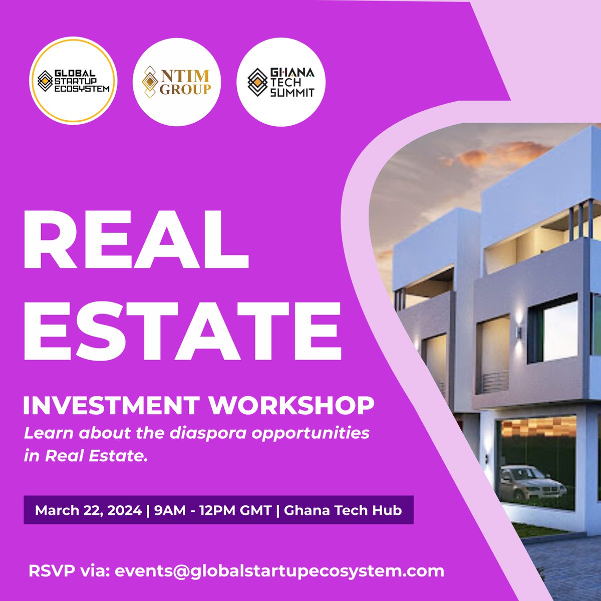 GlobalStartupE's tweet photo. Exciting news! March Edition is here. Join us on March 22, 2024, at 9:00 am GMT at the Ghana Tech Hub. Don't miss out on this opportunity to learn and grow in the world of real estate investment.

RSVP: https://t.co/9iO7jXV0s6
See you there!  #RealEstate #Workshop #GhanaTechHub https://t.co/iS8FXVoOVF