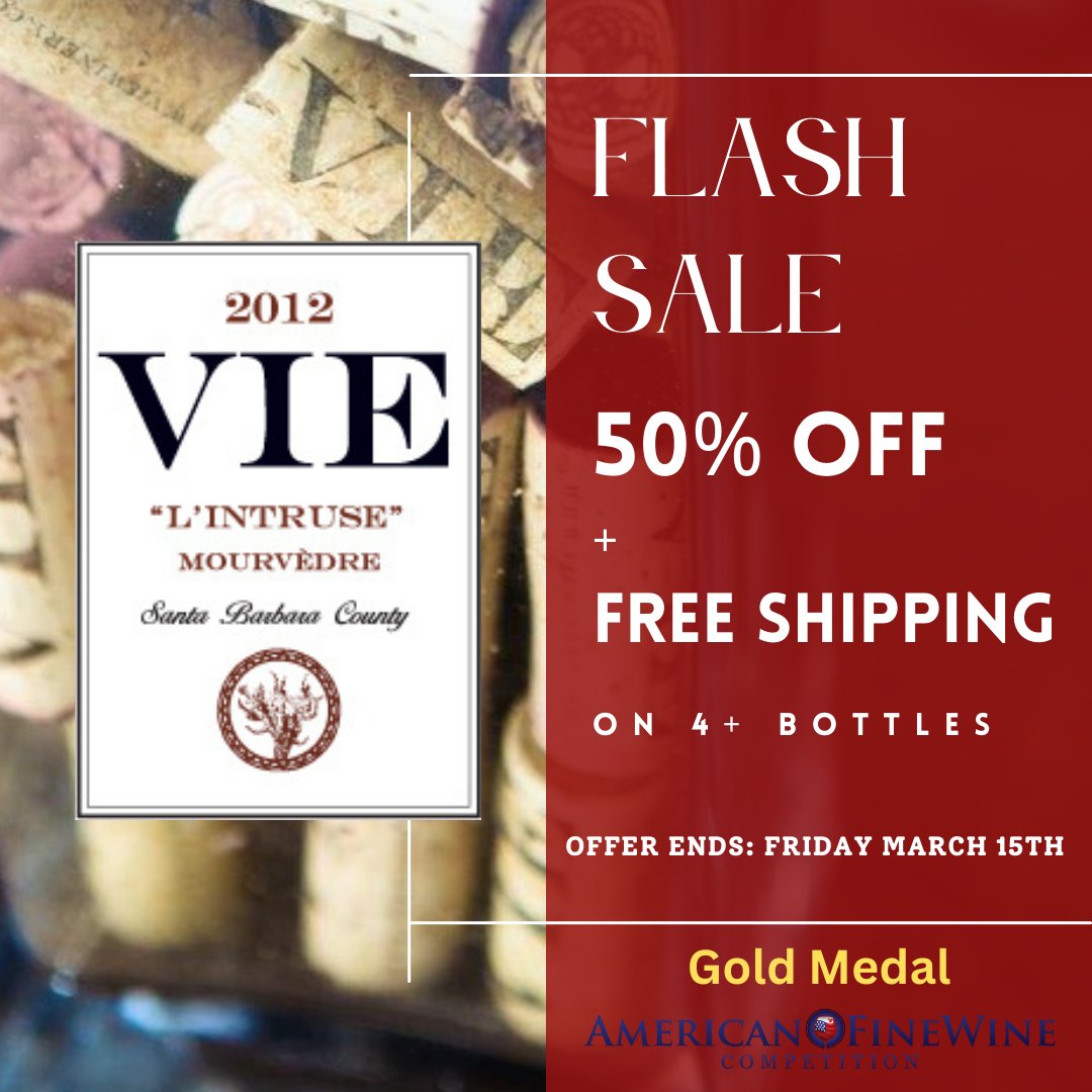 VieWinery's tweet photo. FLASH SALE - 50% Off Wine &amp; Free Shipping on 4 bottles of 2012 L'Intruse Mourvèdre
Gold Medal winner at the American Fine Wine Competition with classic Mourvèdre notes of red and black berries, dark chocolate, and hints of tarragon and herbs. Buy today: https://t.co/v2TQe13tZH https://t.co/tNixcJMqC6