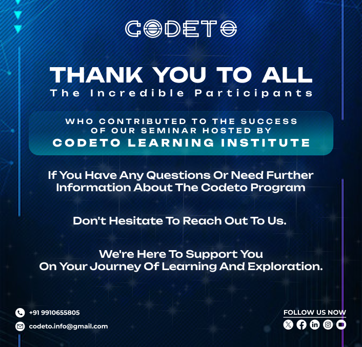 Codeto805's tweet photo. We would like to extend our sincerest gratitude to each and everyone for attending the seminar at Bhagwati Institute of Technology and Science.💯
Your presence and active participation made the event truly remarkable.👩🏻‍💻🎊
#CodetoLearning #AIseminar #TechEducation
#BhagwatiSeminar https://t.co/dHAWsSbAkN