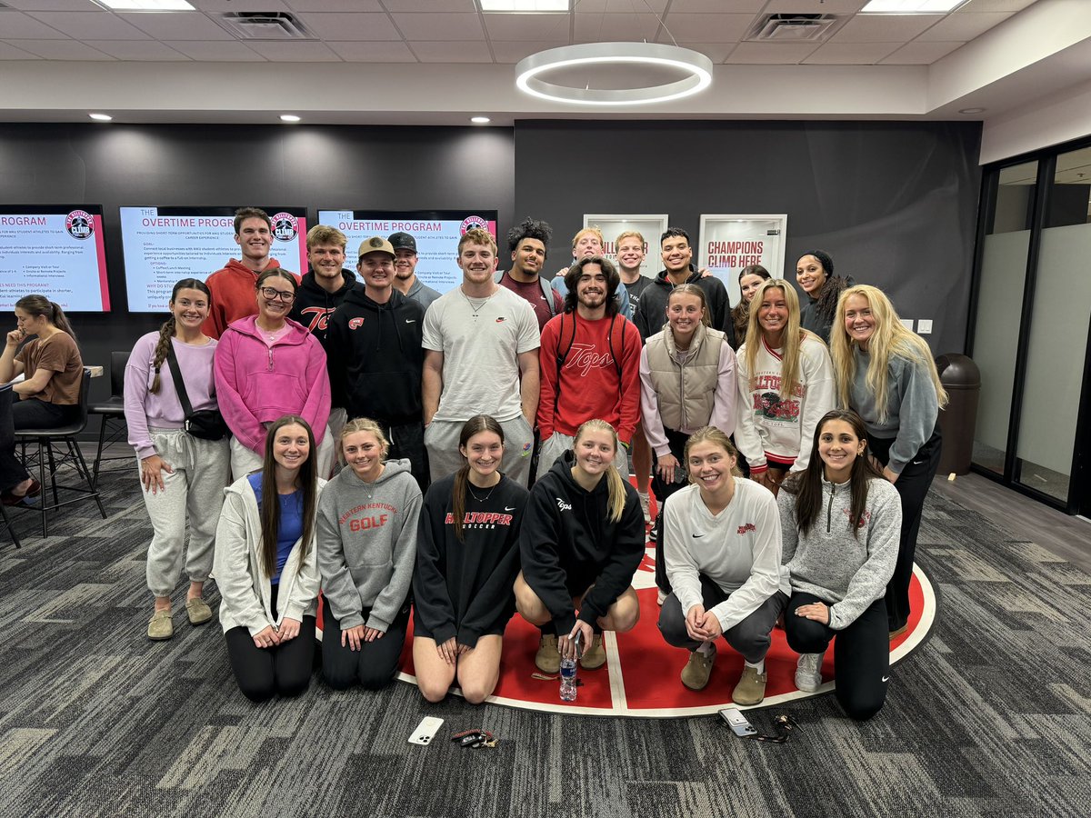 HilltopperCLIMB's tweet photo. Last night we welcomed SAAC back to Diddle Arena as we discussed important topics surrounding the upcoming launch of our Overtime Program, our Spring Sport Tops on 3 Games and upcoming community service opportunities! 🔴

#GoTops https://t.co/l7uN5Gye1d