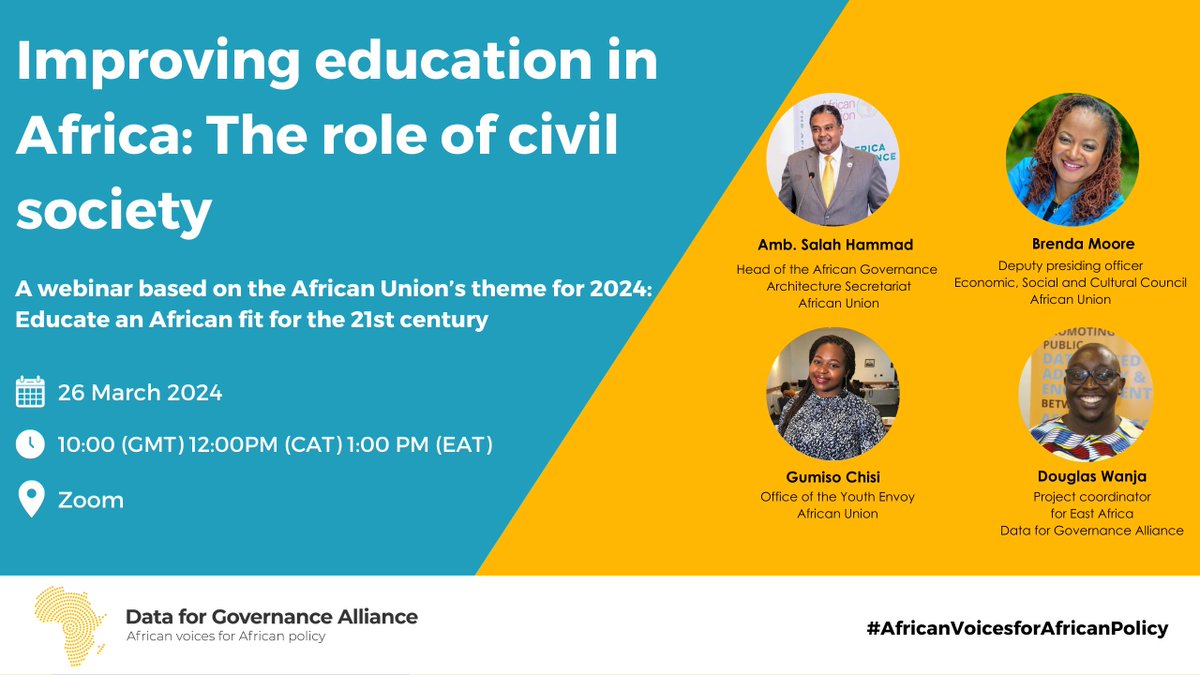 We’re excited to unveil our line-up of speakers for the upcoming webinar on the state of education in Africa. Don’t miss out on this insightful conversation! #AfricanVoicesForAfricanPolicy #YearOfEducation #Agenda2063