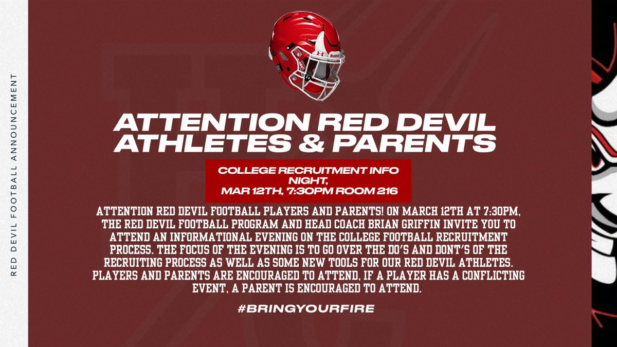 🚨REMINDER🚨 TONIGHT 7:30pm!🚨 College Recruiting Information night in Room 216! Hope to see all of you there! #BringYourFire
