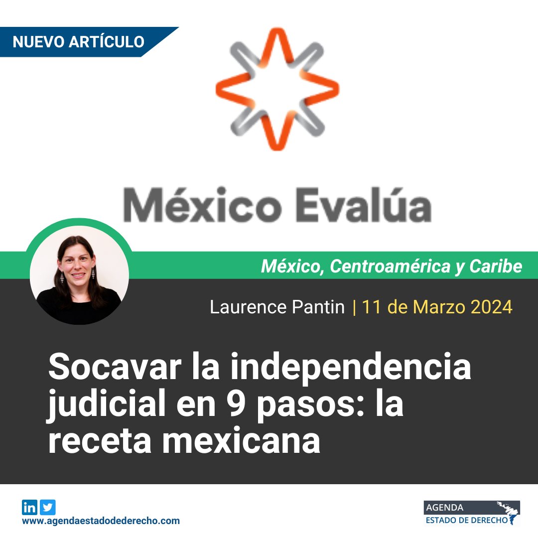 ¿Cuáles son las estrategias documentadas que se han utilizado para socavar la independencia judicial en México 🇲🇽? Como parte de diferentes estudios realizados por @mexevalua, este artículo de ✍️@lpantin analiza los hechos: 🔗agendaestadodederecho.com/socavar-la-ind…