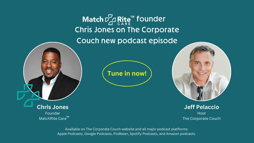 matchrite's tweet image. Tune in now to listen to our founder, Chris Jones, on #TheCorporateCouch podcast with Jeff Pelaccio. Join Chris as he delves into the journey behind MatchRite Care™, a platform that helps patients securely unify and share their #healthrecords. Listen: shorturl.at/qxBOX