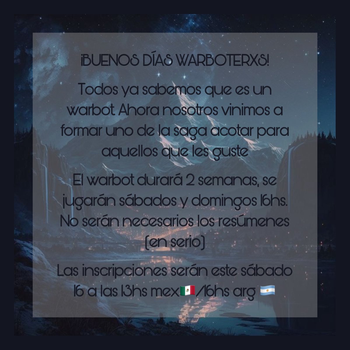 acotarwarbot's tweet photo. Hola denuevo warboterxs 💙 Les traemos un hilo de info sobre nuestro warbots + equipos 

Los representantes serán anunciados uno por día 

Rt para difundir si les interesa 💙 https://t.co/Q8mA4T6uuf