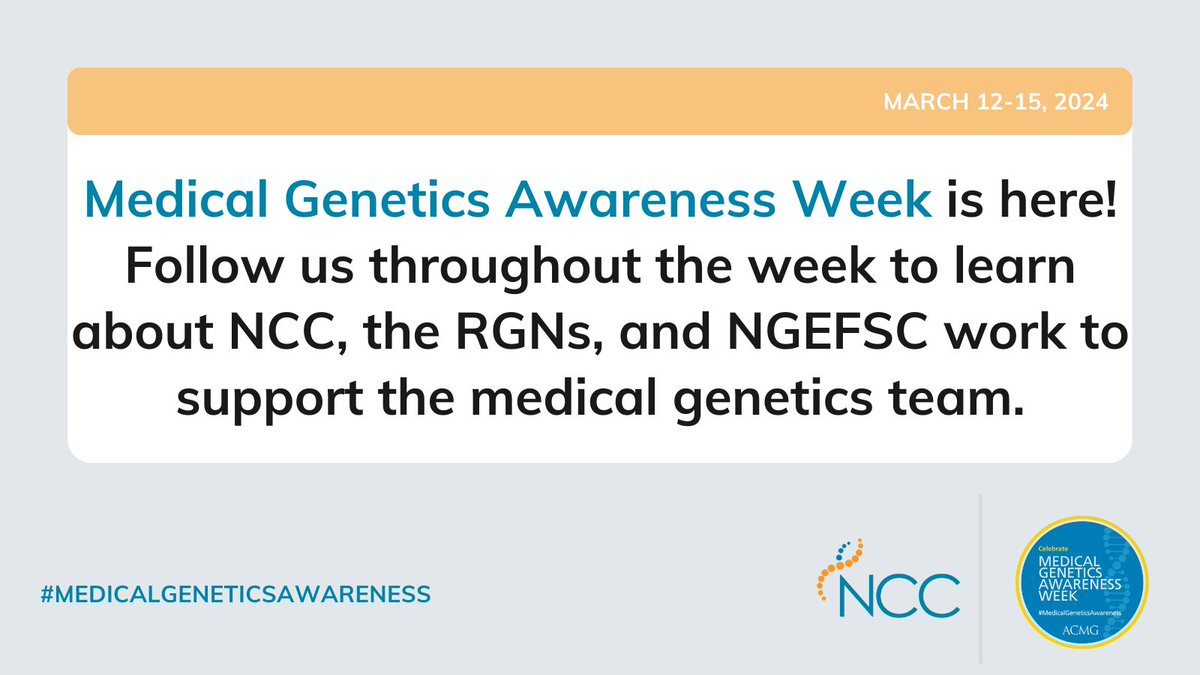 Today kicks off #MedicalGeneticsAwareness Week! We are thrilled to once again celebrate the week. Follow along throughout the week as we highlight some of our resources and activities to help support the medical genetics team! nccrcg.org