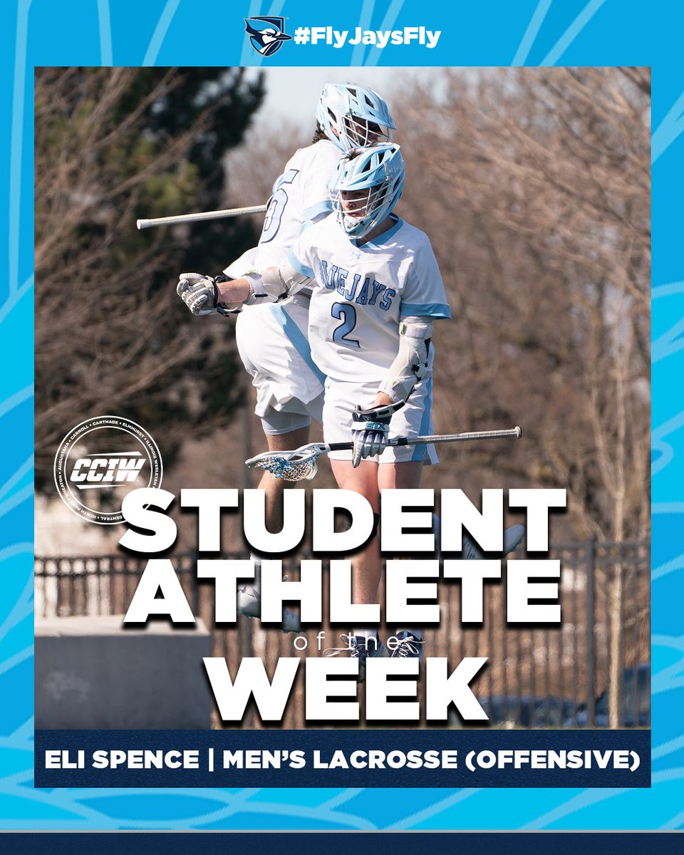 It's a Bluejay sweep in this week's CCIW Men's Lacrosse Student-Athlete of the Week honors for Eli Spence (offensive) and Charlie Ferree (defensive)! #FlyJaysFly

📰bit.ly/3Vaowli