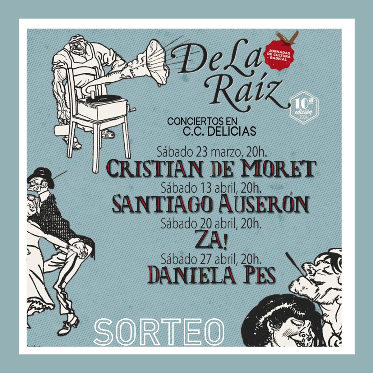 ZCultura's tweet photo. 🤞🏻💥SORTEO💥🤞🏻¿Quieres venir a la décima edición del ciclo De La Raíz🎤🔝? Participa en el sorteo #DelaRaízZGZCultura24 que hemos lanzado en Instagram y gana un abono doble!
👉 Puedes participar hasta el 17/03 aquí : https://t.co/vMXblXEhnq
#ZGZCultura @Areazgz https://t.co/dHn6ngclzy