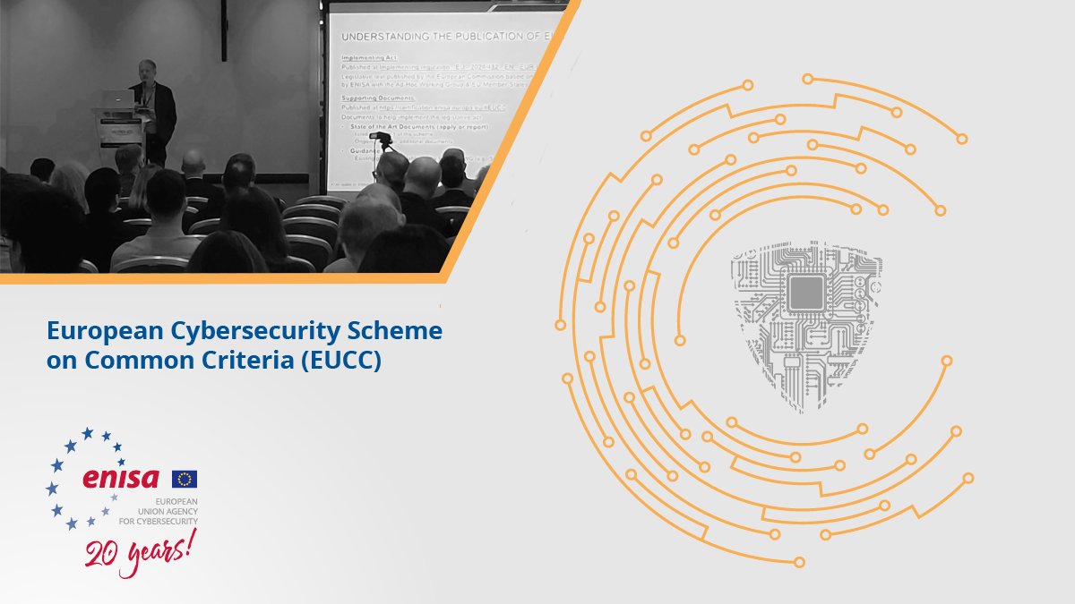 Today #ENISA presented an overview of the #EUCyberCertification Implementing Acts framework ENISA: 🤝works with industry &the @EU_Commission to support scheme's adoption 📄published guidance docs ♻aims to repurpose the #EUCC under other candidate schemes,eg #EU5G & #eIDWallet