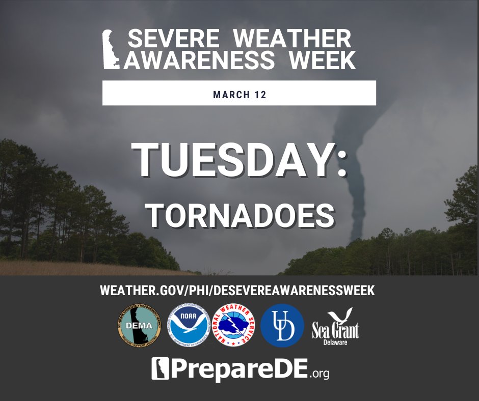 DelawareEMA's tweet photo. 🌪️ Today we are talking about tornadoes! 😱 These deadly storms can form without warning, so it's crucial to be prepared. Sign up for emergency alerts at https://t.co/G3WeaTeyoz now! Remember, seek shelter in a safe place with no windows when a tornado strikes. #tornadoprep🌪️ https://t.co/ipSFXsHR6n