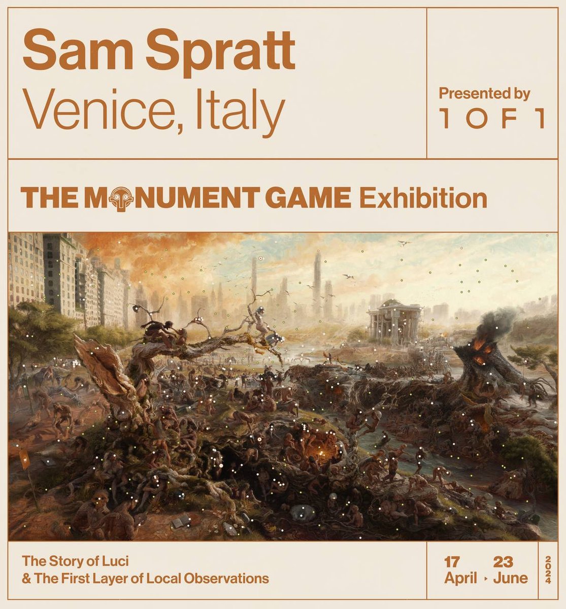 Announcing @SamSpratt's debut solo exhibition The Monument Game in Venice, Italy. Experience the story of Luci at an unprecedented scale and leave your mark on the first layer of local observations in a breathtaking environment. April 17th - June 23rd