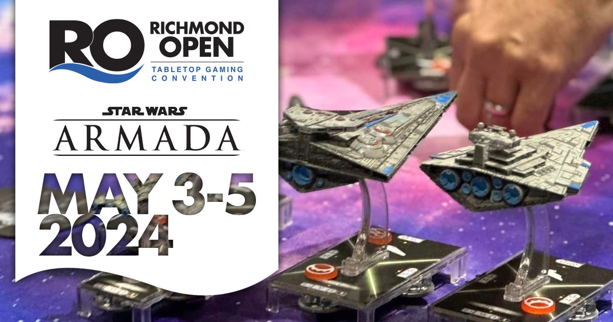 RichmondOpenCon's tweet photo. Grab the keys to your favorite mini capital ship and get ready for battle with the Star Wars: Armada Richmond Open Championship! It's four rounds of exciting strategy and torpedos as this event enters its third year. Come join us!
#gaming #rva #starwars #events #starwarsarmada https://t.co/qbdlgGtEwG
