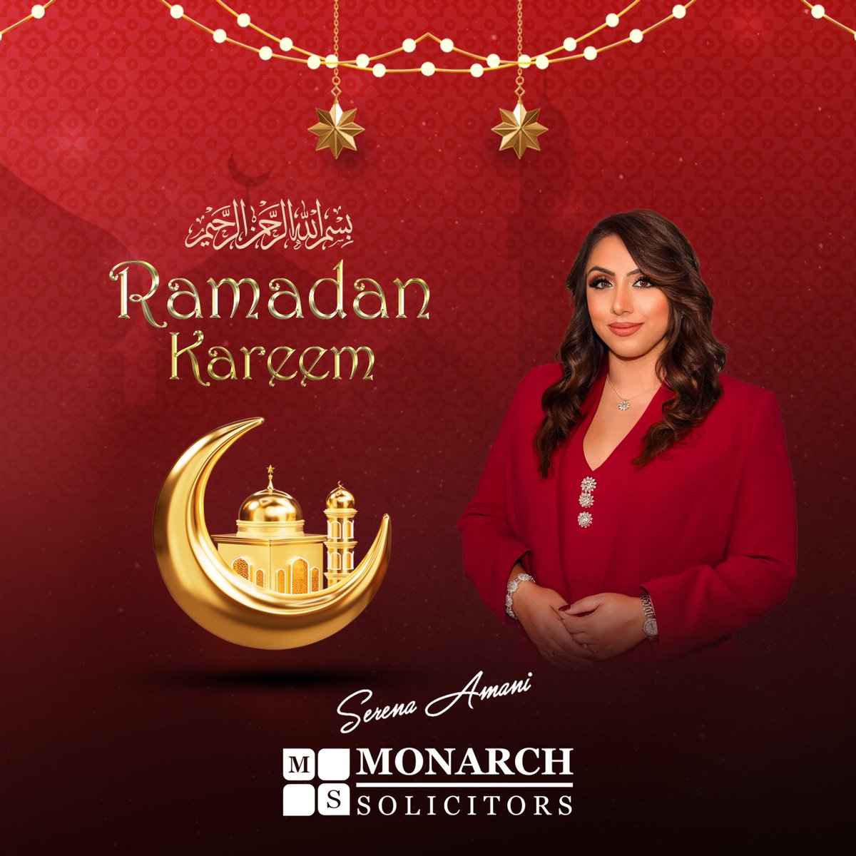 Monarchlaw's tweet photo. Wishing you a blessed Ramadan!

As the holy month begins, Serena Amani and Monarch Solicitors extend warm wishes to all those observing Ramadan. May this sacred time be filled with reflection, compassion, and spiritual growth.

At Monarch Solicitors, we understand the importance of unity and diversity. As we embark on this month of fasting and prayer, let us also celebrate the values that bind us together.

Ramadan Kareem to our clients, colleagues, and friends! May your days be filled with peace, your nights with prayer, and your hearts with gratitude.

#RamadanKareem #LawFirmCommunity #UnityInDiversity #BlessingsOfRamadan #ReflectAndRejoice #LawAndUnity #FaithInJustice #LegalCommunity #RamadanReflections #LegalHarmony #DiversityInLaw