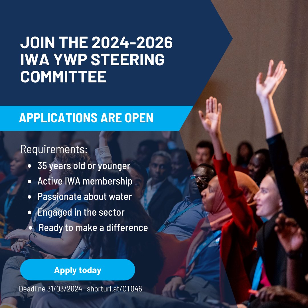 @iwahq is seeking passionate young #water professionals to lead the way in shaping the future of the sector as part of the <a href="/iwaywp/">IWA YWP</a> Steering Committee. Applications open until 31 March 2024. 

For more details, visit: ow.ly/6UXy50QOVf6