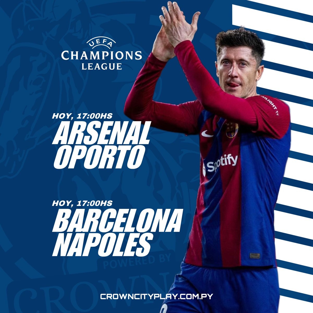Esta tarde conoceremos a los dos equipos que pasan en la siguiente ronda de la #championsleague 🏆 

Ingresa a crowncityplay.com.py y aposta por tu favorito 🤑