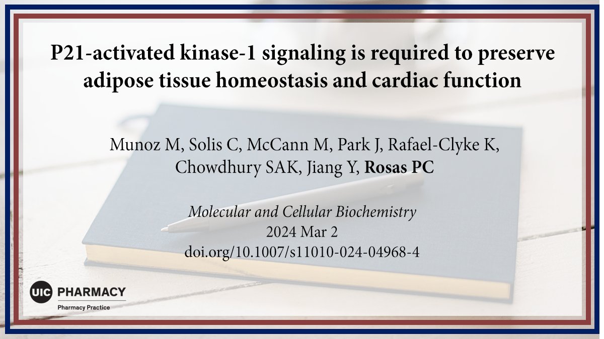 Dr. Paola Rosas, with colleagues from @uiccom and @FloridaState, published an article in Molecular and Cellular Biochemistry on the role of P21-activated kinase-1 signaling in preserving adipose tissue homeostasis and cardiac function. Read it here: doi.org/10.1007/s11010…