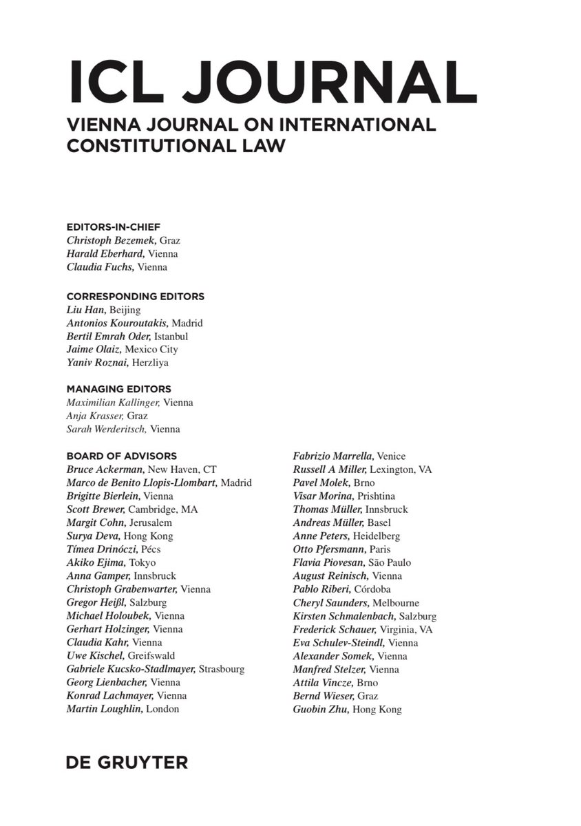 ICL Journal (@degruyter_pub @degruyter_law), Volume 18 Issue 1 - Special Issue: The Most Endangered Branch, Part II; Issue Editors: Christoph Bezemek & Yaniv Roznai. What a volume we have for you!! 👇 degruyter.com/journal/key/ic… @pj_castillo_ @amalsethi @ranieri_resende