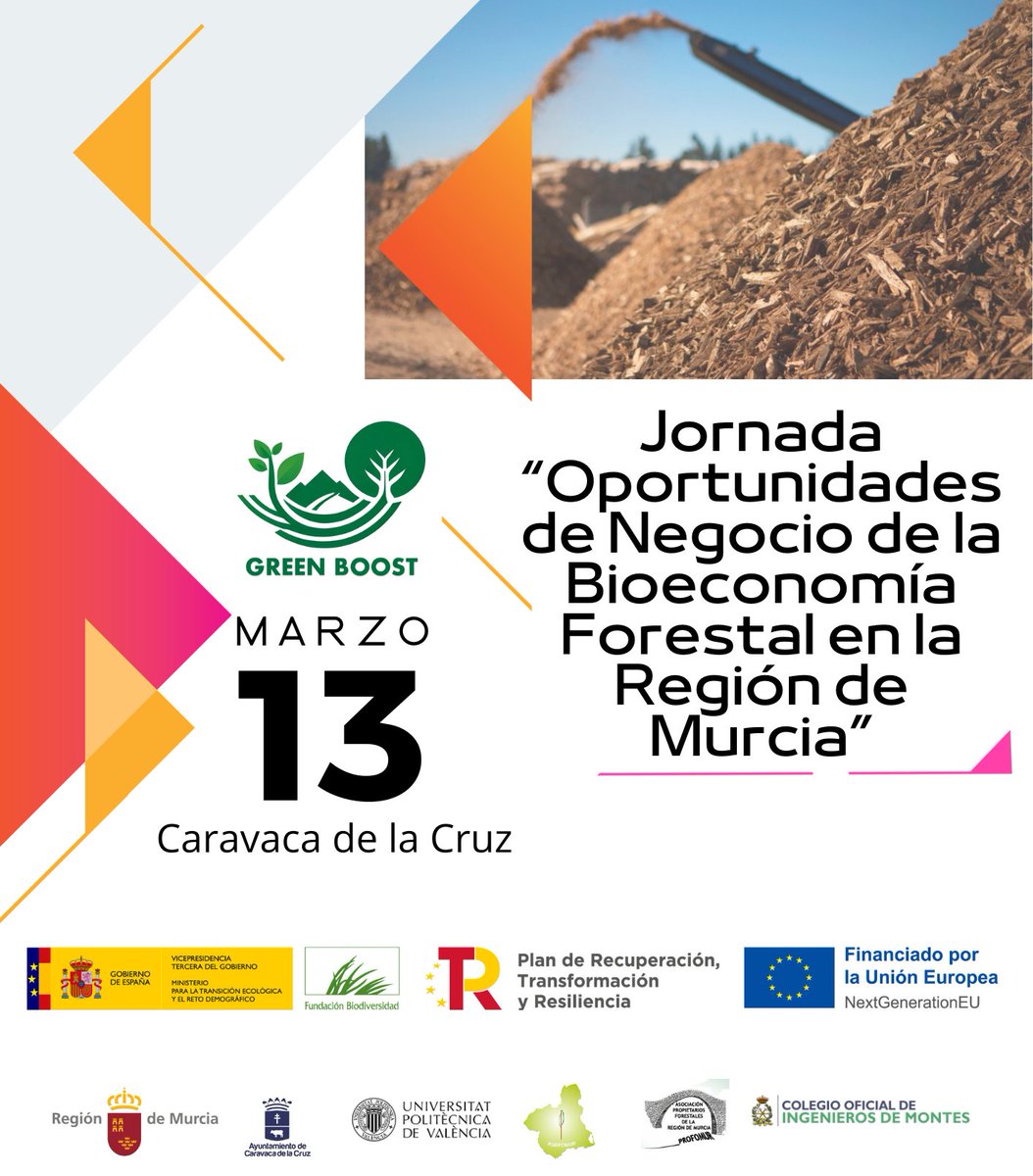 EspNaturalesMur's tweet photo. Mañana 13 de marzo, a partir de las 10:00h, se realizará la Jornada Técnica "Oportunidades de Negocio de la Bioeconomía Forestal en la Región de Murcia"
📍 Casa de la Cultura Emilio Sáez (Pl. del Templete, 3) #Caravaca

➕Info ⬇️
https://t.co/kXMIEJhLuD

#GREENBOOST https://t.co/JtIbIcNXHI
