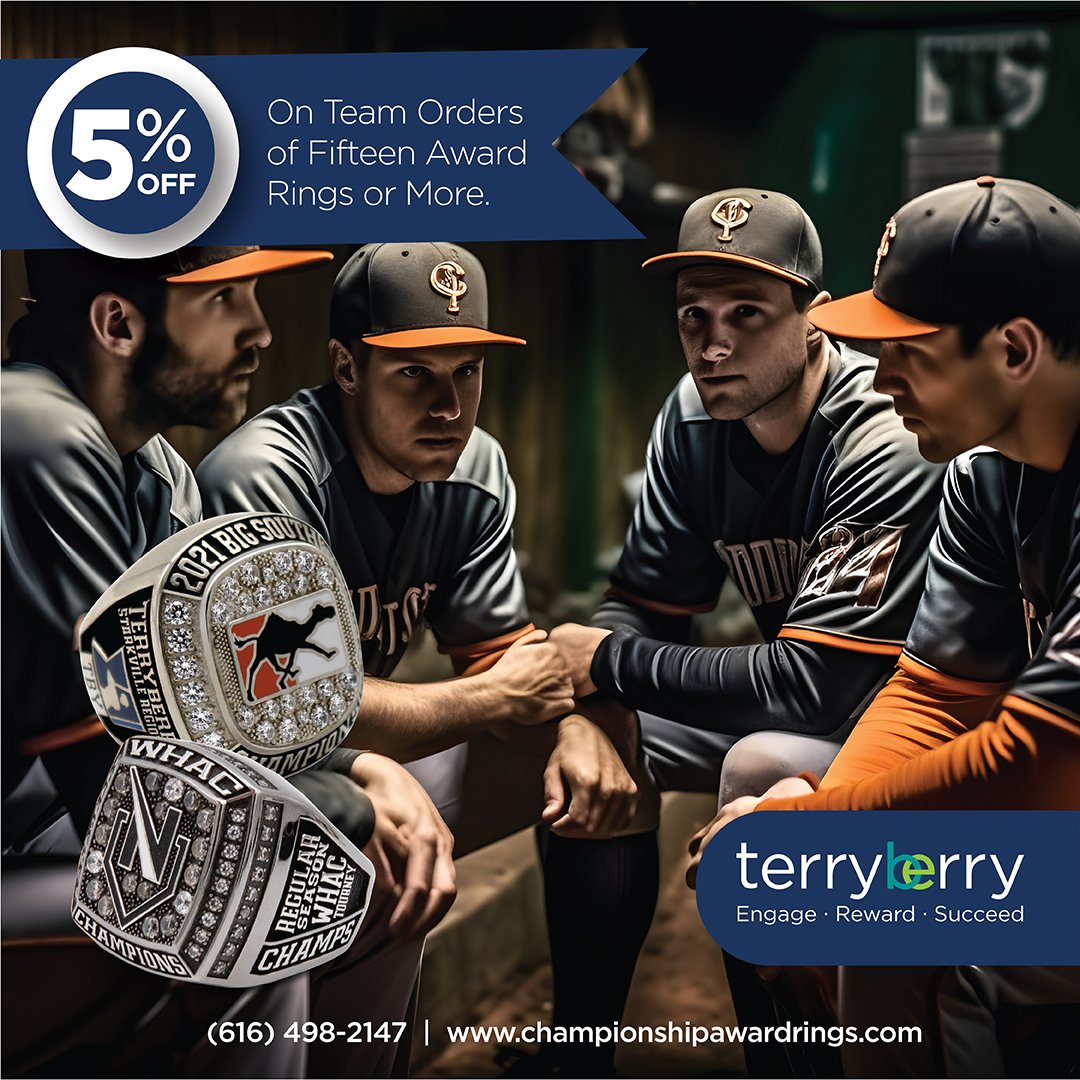 Commemorate your triumphant season with a Terryberry Championship Ring, an extraordinary testament to your dedication and success on the path to victory. Visit championshipawardrings.com to learn more.