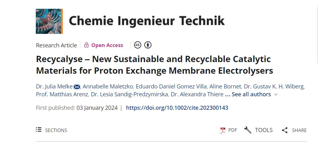 📗Read the new paper published by the @RECYCALYSE partners in the framework of catalysts for the oxygen evolution reaction for proton exchange membrane electrolysis that reduce the use of critical raw materials.

Read the full paper here: onlinelibrary.wiley.com/doi/10.1002/ci…