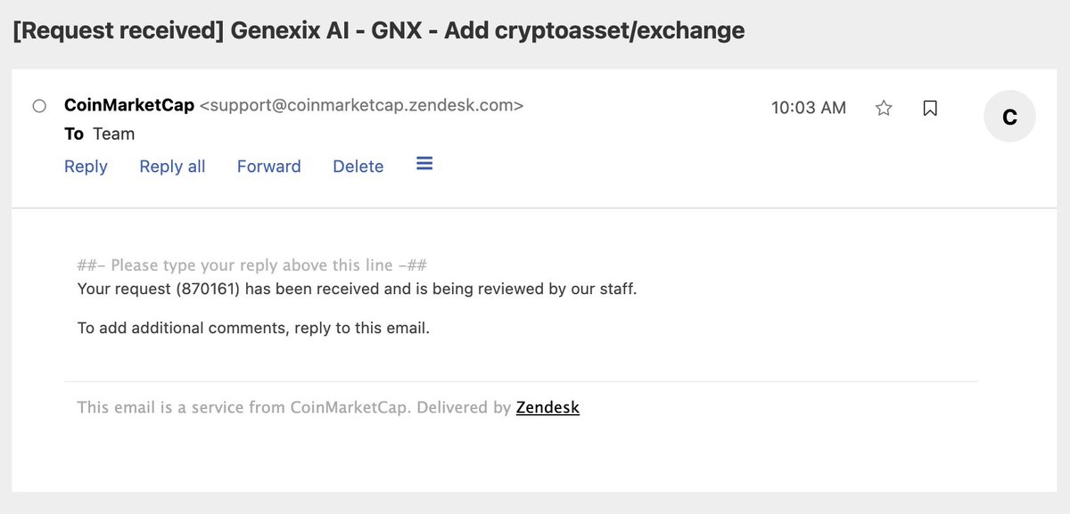 genexixai's tweet photo. We’ve successfully applied to get listed on @CoinMarketCap 

Request Number: 870161 https://t.co/9vM7L1BEC5