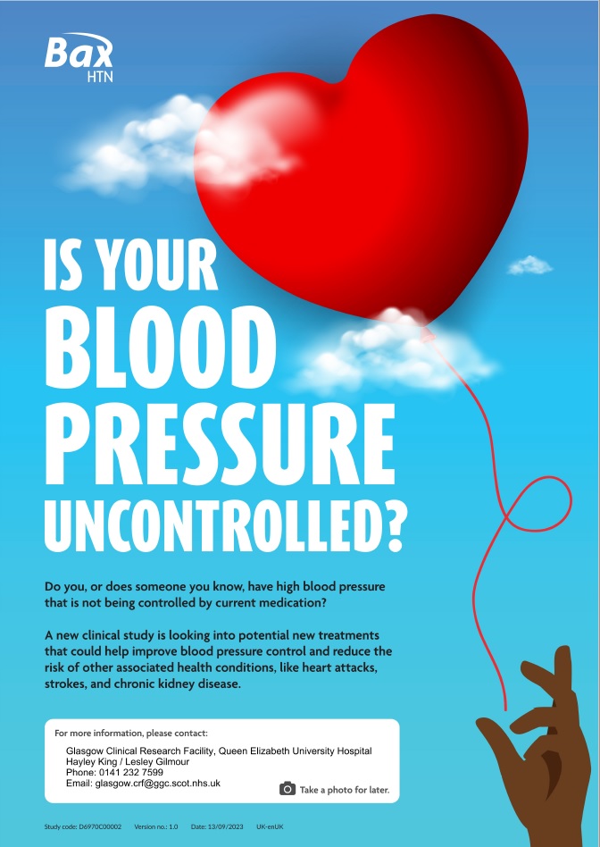 GlasgowCRF's tweet photo. Glasgow Clinical Research Facility are excited to be open to the below study, please get in touch using the poster for more information. @NHSGGC  @NHSResearchScot #bepartofresearch https://t.co/EuQfpReHDV