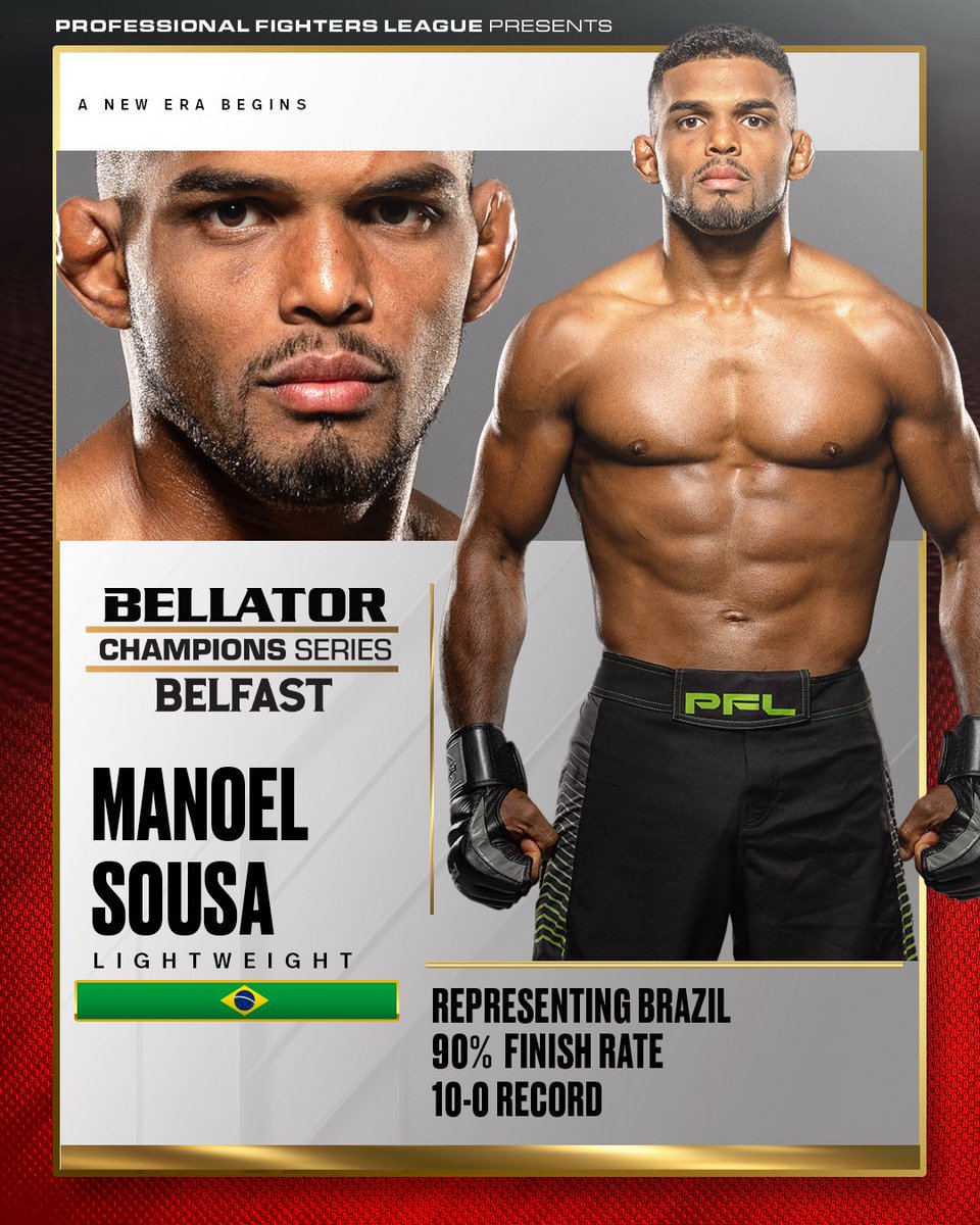 𝙄𝙉𝙏𝙍𝙊𝘿𝙐𝘾𝙄𝙉𝙂: Manoel Sousa 🇧🇷 9️⃣ KO/TKO Finishes! 4️⃣ Inside the first round! 🤝 Makes Bellator Debut at #BellatorBelfast Manoel takes on England’s Tim Wilde in 10 days time! 👀 #BellatorBelfast | Friday March 22 | SSE Arena, Belfast 🎟️ On Sale NOW! Link in Bio