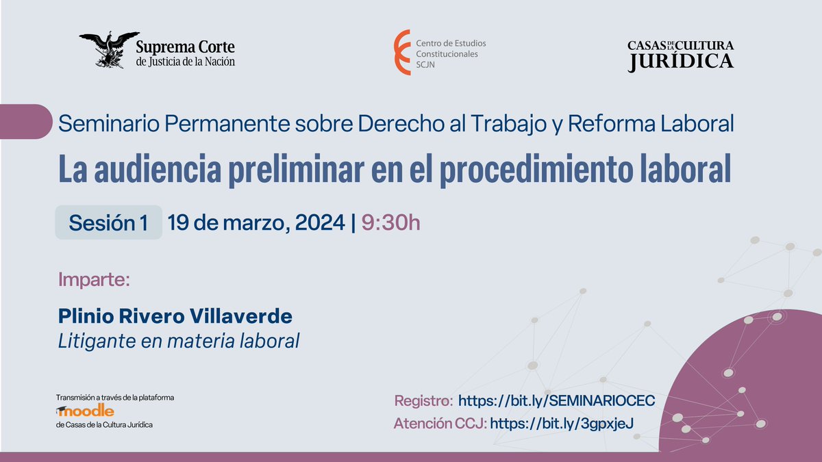 CECSJ_SCJN's tweet photo. Plinio Rivero Villaverde nos acompañará en la primera sesión del año del Seminario Permanente sobre Derecho al Trabajo y Reforma Laboral.

¡Participa!

💻 Registro virtual: https://t.co/buZn8oLutR https://t.co/vh58PTNhKU
