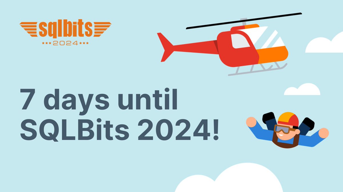 Farnborough_Int's tweet image. 📢1 week to go!
@SQLBits, the leading Data Platform conference, is taking place at our venue from 19th to 23rd March.
Connect with over 3000 #dataprofs, expand your network, &amp;amp; have a good time socialising with your peers!
Check it out: sqlbits.com
#SQLBits2024 #FIECC