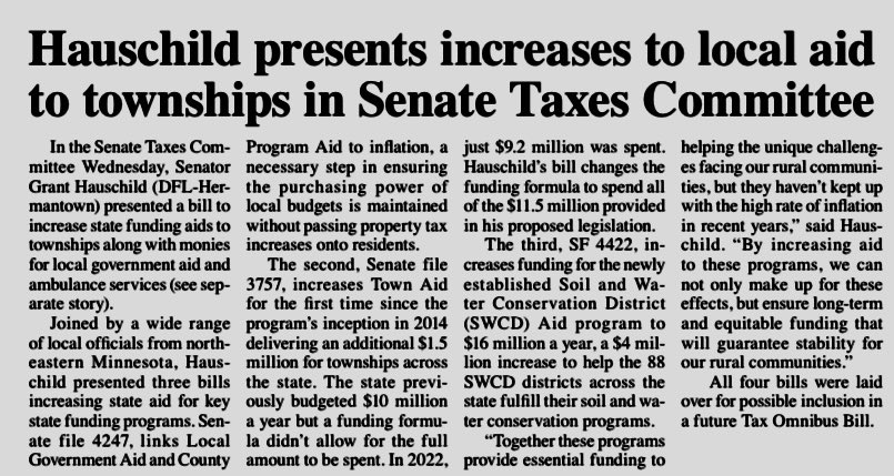 Local Gov partners do so much of the leg work in our communities. However, far too often, our rural Townships get left out of conversation. That’s why I introduced Bill to increase Township Aid at same level as Local Gov Aid becuz our Townships deserve their fair share! #mnleg